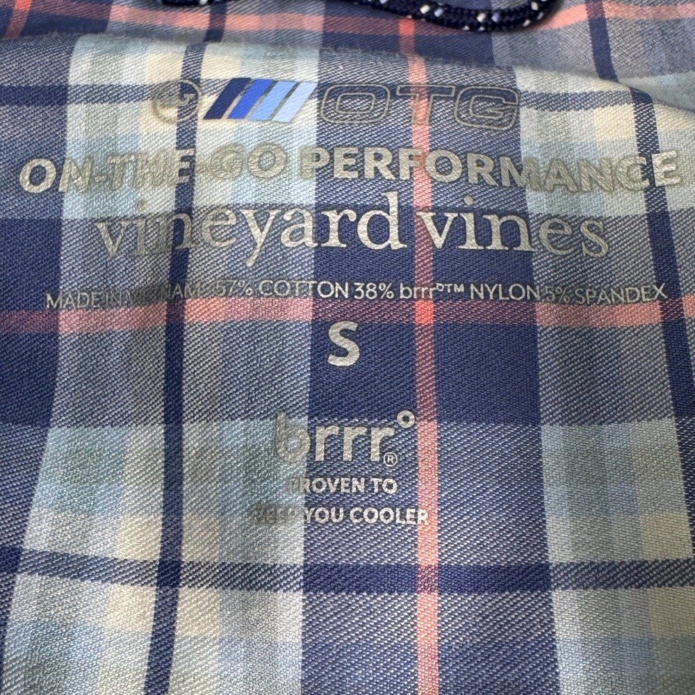 Vineyard Vines On-The-Go Performance Shirt Mens Small Blue Pink Plaid brrr S - Picture 2 of 10